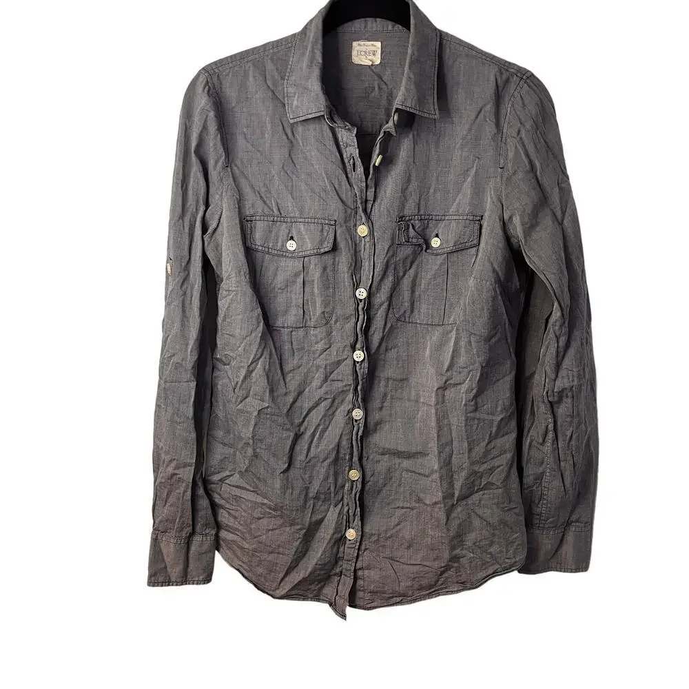 J. Crew Gray Roll-tab Long Sleeve Button Down Shirt Size XS
